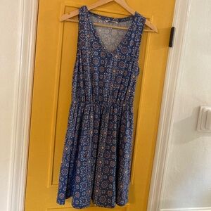 French Gray Blue Patterned Dress - Small